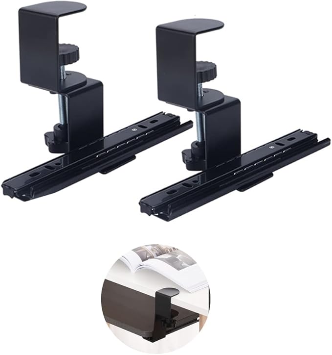 Keyboard Tray Clamp Under Desk with Adjustable Clamp and 7.87IN Rail Set for DIY Custom Wooden Keyboard Trays (Tray Not Included), Under Desk Pull Out Slider Track with C-clamp Mount System