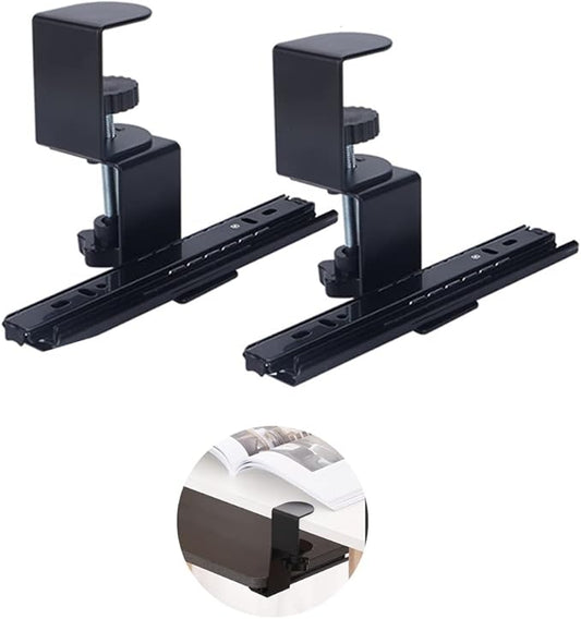 Keyboard Tray Clamp Under Desk with Adjustable Clamp and 7.87IN Rail Set for DIY Custom Wooden Keyboard Trays (Tray Not Included), Under Desk Pull Out Slider Track with C-clamp Mount System