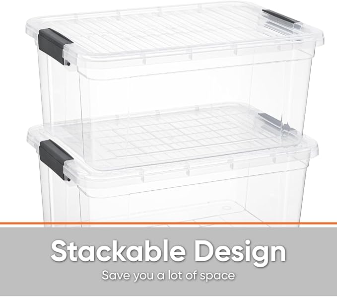 Superio Clear Storage Box with Lid, 36 Quart Plastic Container Bins for Organizing, Stackable Crates, BPA Free, Non Toxic, Odor Free, Organizers for Home, Office, School, and Dorm, 10 Pack