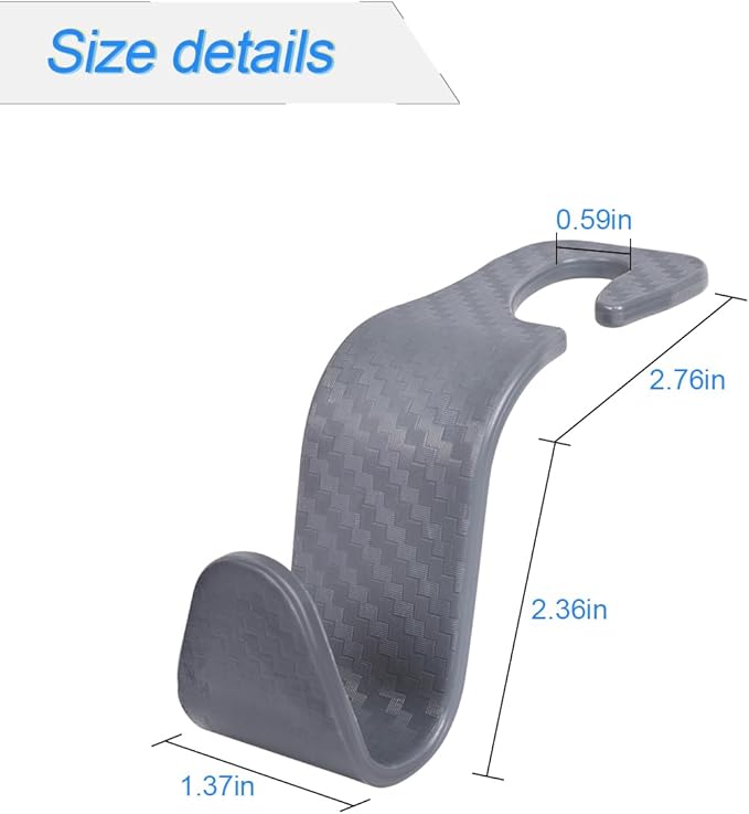 Osilly Car Seat Headrest Hook, 4 Pack Auto Seat Hanger Storage Organizer for Purse Handbag Coats Grocery Bags, Car Interior Accessories, Universal Vehicle Backseat Plastic Hanging Hook (Gray)