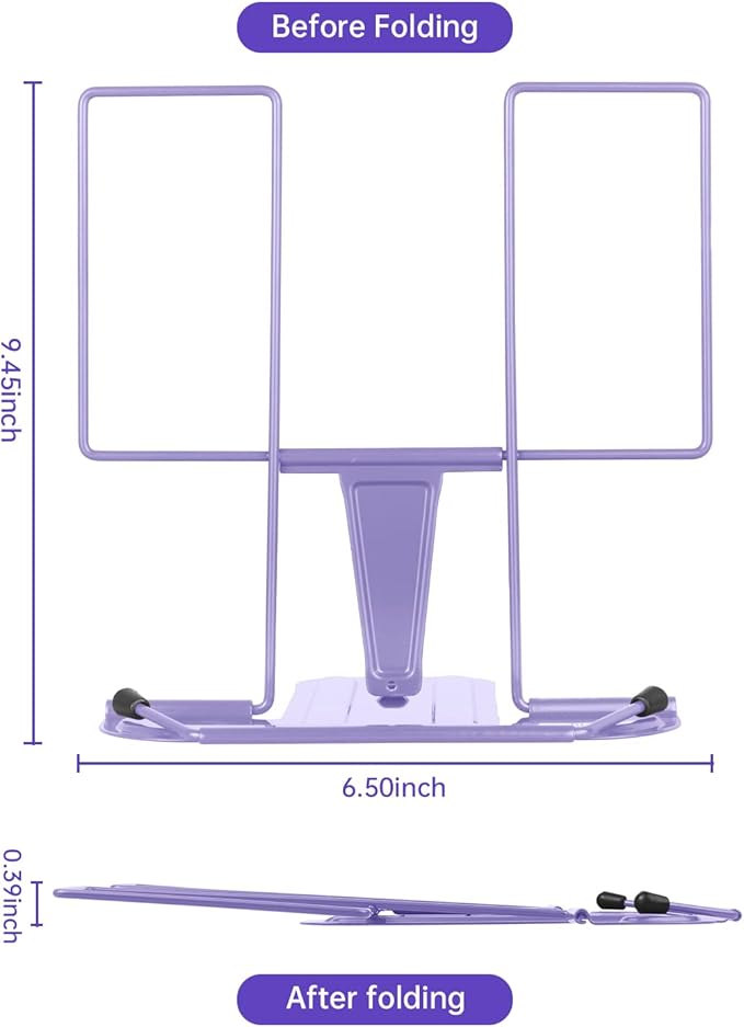 Honagu Adjustable Reading Rest - Book Holder, Documents Holder, Sturdy Typing Stand for Recipes, Textbooks, Tablet, Music Books (Purple)