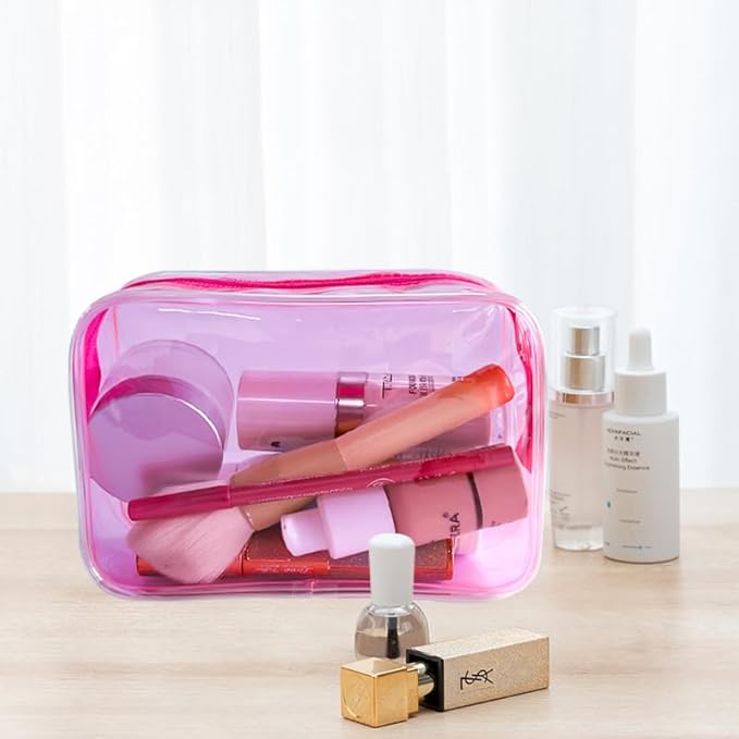 Neon TSA Approved Clear Toiletry Pouch, 7"x2.3"x4.7" Size, PVC Travel Makeup Bags for Toiletries, Transparent Cosmetic Bag for Women and Men Small (hot pink)