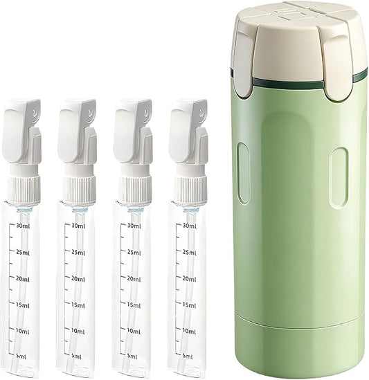 4-in-1 Travel Dispenser Bottle Refillable, 2026 New 4 Pack 30ML Travel Bottles for Toiletries, Leak Proof Travel Size Containers, Shampoo and Conditioner Bottles (Green+White) (Green)