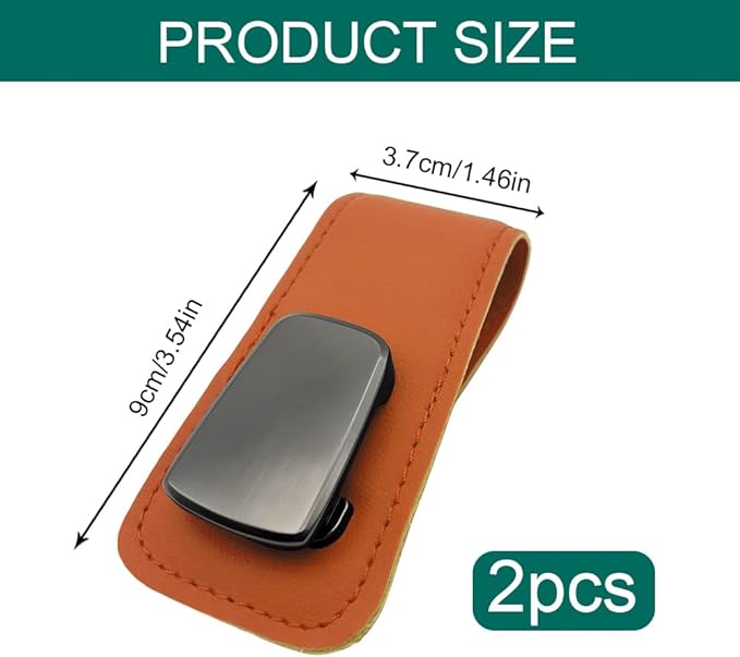 Sunglasses Holders for Car Visor, Visor Accessories, Magnetic Leather Sunglasses Holder and Ticket Card Clip, Eyeglass Hanger Clip Auto Interior Accessories Fit for Most Cars (Orange)