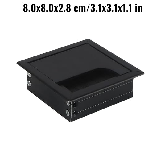 Desktop Cable Management Cover for Desk Organization - Aluminum Alloy Cable Box with Brush Seal (Black, 8.0x8.0x2.8 cm)