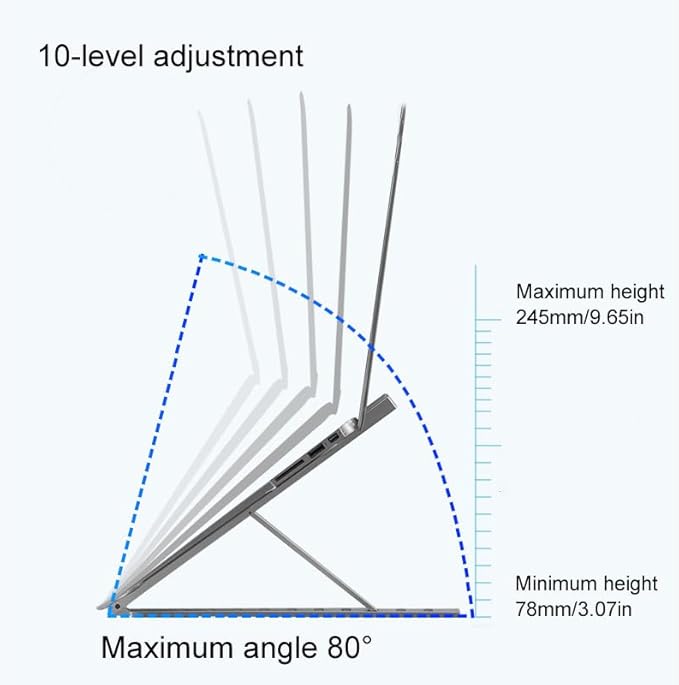Aluminum Laptop Stand for Desk, Foldable Ventilated Cooling Notebook Stand, Adjustable Portable Laptop Holder, Compatible with 11" - 17.3" MacBook Pro Air, HP and Other laptops（Silver）