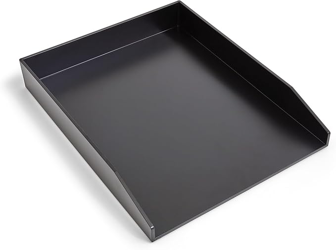 Staples Front‑Load Stackable Plastic Letter Tray, Black, 2‑Pack – Desktop Paper Organizer for Office Files & Documents