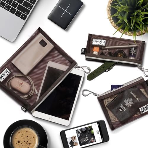 Set & Done Onama Flexi Mesh Zipper Pouch – Durable Clear Nylon Storage Bag with Name Tab for Makeup, Travel, Diaper Bag & Office Organizing