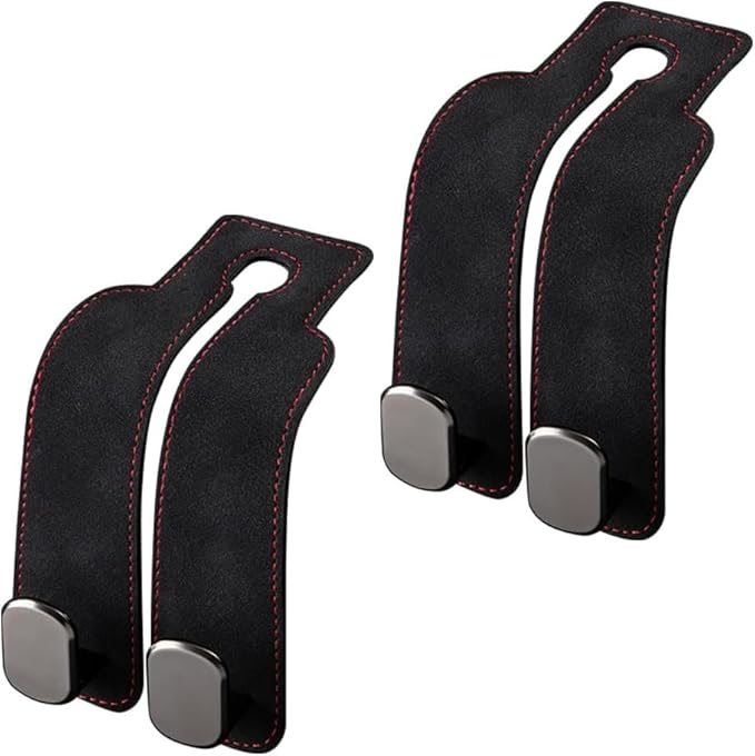 2026 New Car Seat Headrest Hooks for Purses and Bags - Support Car Headrest Hooks for Purses and Bags Coat, Leather Car Bag Purse Holder with Double Hooks (Black-2PC)