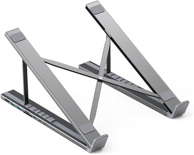 Ergonomic Notebook Dock ??Laptop Stand Workstation | Multiport usb c Adapter 8 in 1 Hub with Fast Charge, Adjustable Height Tablet Holder, Desktop Organizer for Remote Office, Home Study, gameng Setup