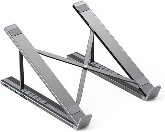 Ergonomic Notebook Dock ??Laptop Stand Workstation | Multiport usb c Adapter 8 in 1 Hub with Fast Charge, Adjustable Height Tablet Holder, Desktop Organizer for Remote Office, Home Study, gameng Setup