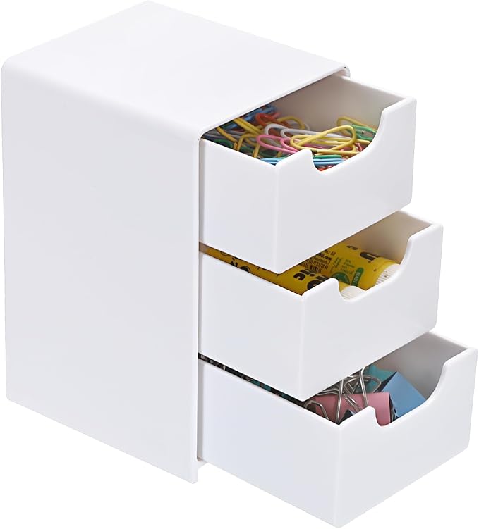 BTSKY 1 Pack Small Acrylic Storage Organizer with Drawers, 3-Layer White Desktop Organizer for Office Supplies Mini Storage Box with Drawers for Desk, Desktop Makeup Drawer Jewelry Storage Box