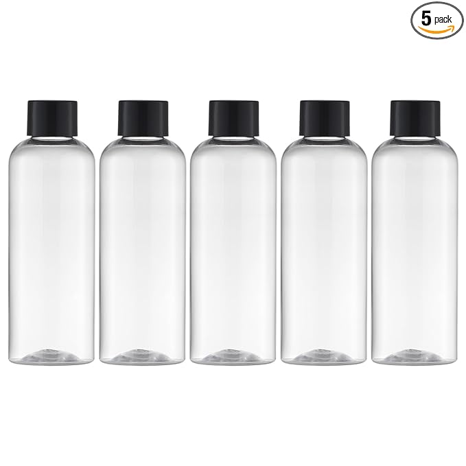Tekson Plastic Travel Bottles 3.4 oz, Travel Size Containers for Shampoo, Empty Mouthwash Bottles with Black Screw Cap (100ml, Clear)