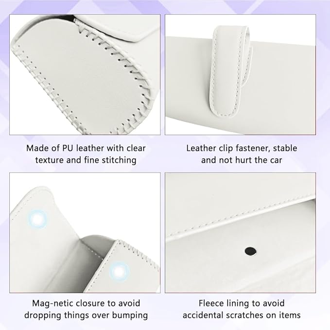 Sunglasses Holder for Car Sun Visor, Sunglass Organizer for Car, Magnetic Leather Eyeglasses Protective Storage Case, Waterproof Glasses Organizer Visor Accessories for Vehicles (White)