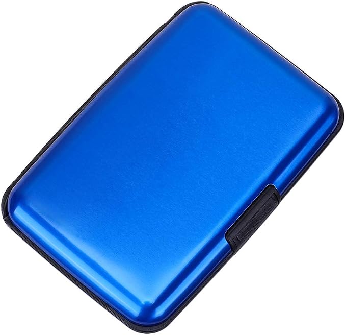 ELFISH RFID Blocking Credit Card Protector Aluminum ID Case Hard Shell Business Card Holders Metal Wallet for Men or Women (blue)
