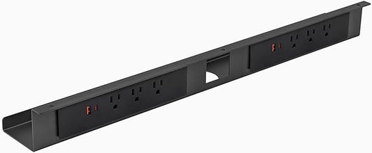 Desky Mini Cable Tray – Under Desk Wire Organizer with Mounting Screws, Compact Metal Cable Management Tray for Office Desks – Space Gray, 8 Plug
