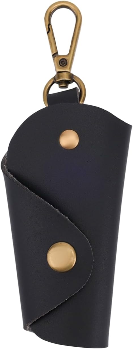 BOXOB Leather Wrap Key Chain, 5.51x1.97x1.1in Black Key Holder Organizer with Keychain Compact & Stylish Portable Protective Leather Keychain Cover Pouch Case Sleeve Silencer