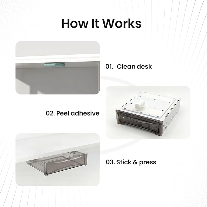 Under Desk Drawer 2-pack from 2B Neat - Self Adhesive Hidden Drawers - Heavy Duty Plastic - Easy Installation - Under Shelf Desk Organizer for Office and Schools Supplies