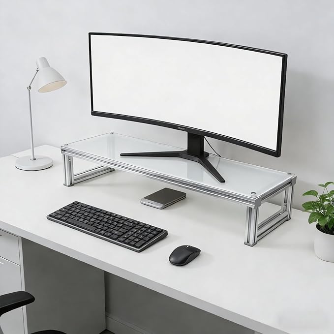 Monitor Stand Riser Acrylic Aluminum, Heavy Duty Ergonomic Screen Stand with Under Desk Storage, Neck Pain Relief Desk Organizer for Laptop PC iMac Home Office & Gaming