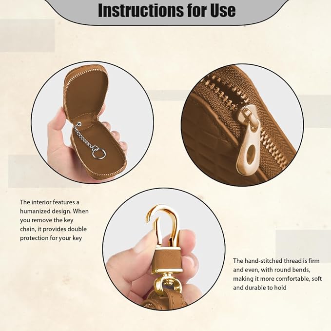 Key Fob Cover with Keychain, Key Fob Holder, Anti-Scratch Bag with Zipper, Leather Keychain Case Holder Fit Remote Key (Brown)