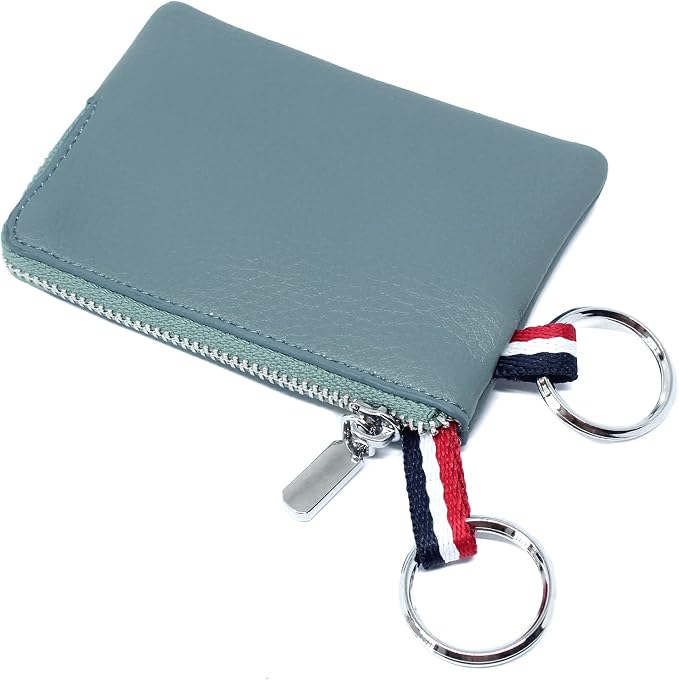 Leather Coin Purse, Change Purse for Men Women (Blue, standard) | Mini Coin Pouch with Zipper & 2 Keyrings, Water-resistant Genuine Leather Wallet for Pocket, Daily,Gifts