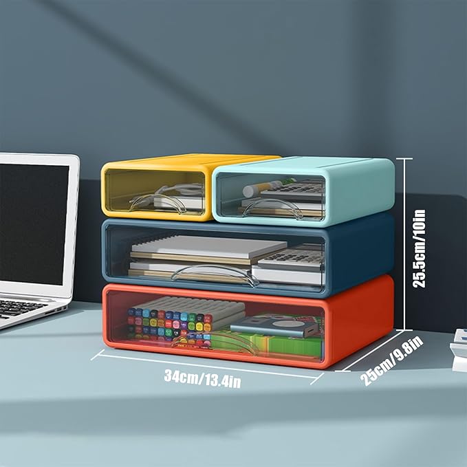 Desk Organizer with Drawers, Stackable Storage Drawers with Compartments Desktop Organization for Office Supplies, Makeup, Pencils, Tape, Erasers, Paperclips, Chargers (2S2M)