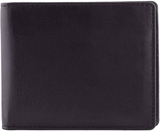 DiLoro Mens Wallet Full Grain Genuine Leather Slim Minimalist Front Pocket Bifold Soft Nappa RFID Protection Black