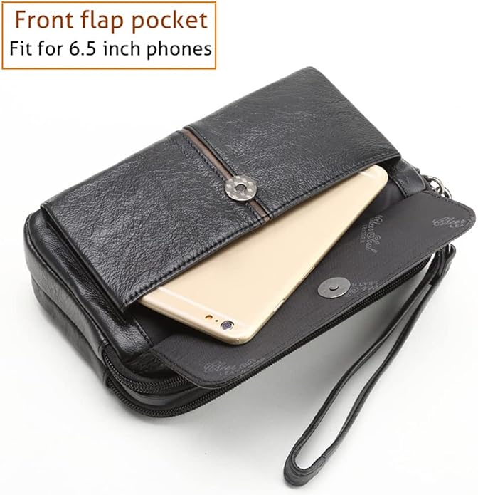 Leather Clutch Purse Wallet Men Wrist Bag