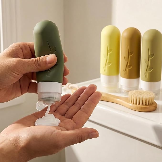 DEPOZA Travel Bottles Kit (16 Pack) - TSA Approved, Leak Proof Silicone Squeezable Containers for Toiletries. Complete Set with Jars, Sprayers & Bag (M-Green)