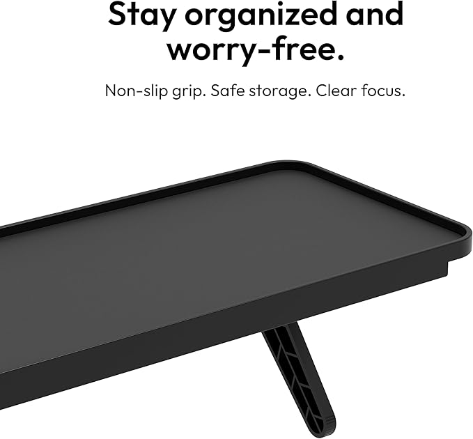 Pixio 12 inch Black Monitor Storage Top Shelf - Adjustable Platform, Universal Fit, Holds Up to 13lbs, Works on TV, Flat, Curved Monitors, Storage for Webcams, Clocks, Phone, Figures