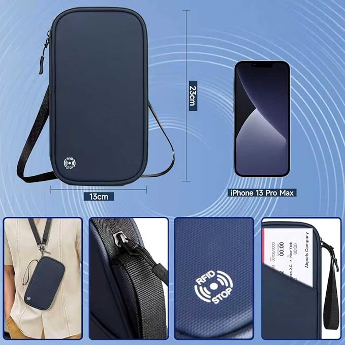 Travel Wallet Passport Holder, Family Passport Holder with RFID Blocking, Portable and Foldable Unisex Travel Essentials,Waterproof Used for Money, Flight Tickets Credit Card, Men and Women (blue)