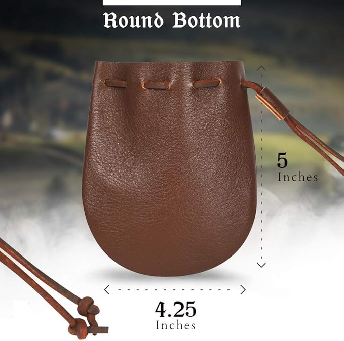 Nabob Leather Leather Drawstring Pouch, Coin Bag, Medicine Tobacco Pouch Medieval Reenactment Made in U.S.A Size 5" x 4.5"