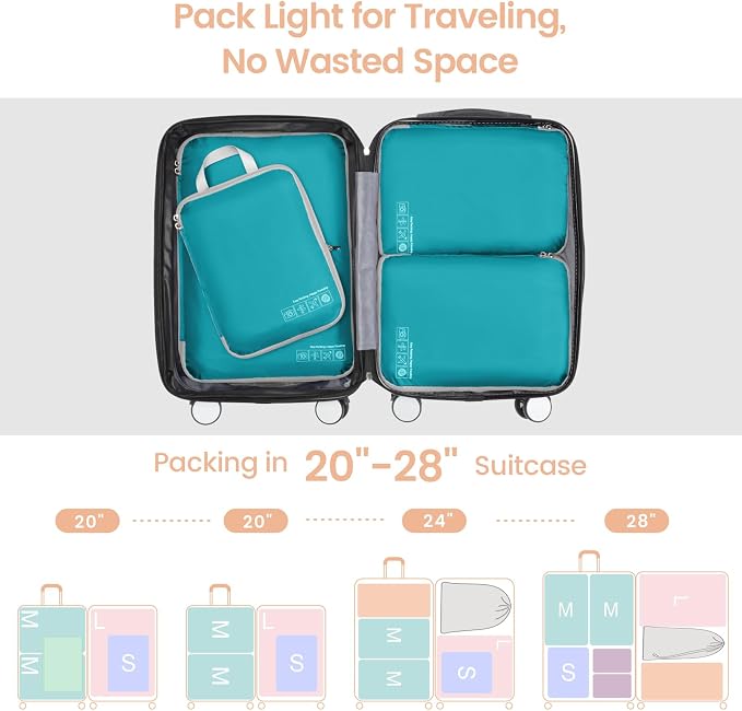 Cambond Compression Packing Cubes for Travel - Lightweight Expandable Travel Bags Luggage Organizers Travel Essentials Compression Cubes for Travel Space Saver for Carry on Suitcases Organizer