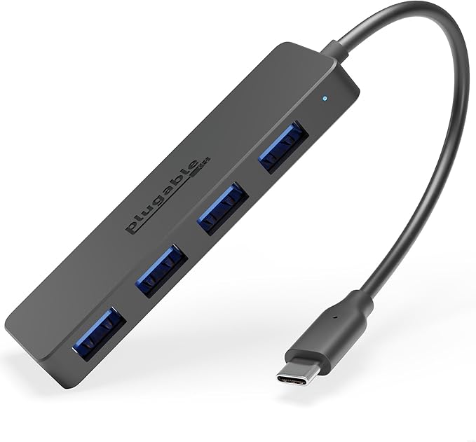 Plugable USB C to USB Adapter Hub, 4 Port USB 3.0 Hub, USB Splitter for Laptop, Compatible with Windows, MacBook Pro/Air, iPad Pro, Surface Pro, Chromebook, Linux, Android, Charging Not Supported