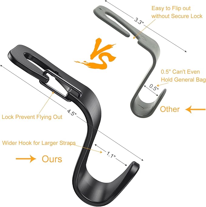 4 Pack Car Back Seat Headrest Hook Hanger for Purse Grocery Bag Handbag Hat, Purse Hook for Car with Clip