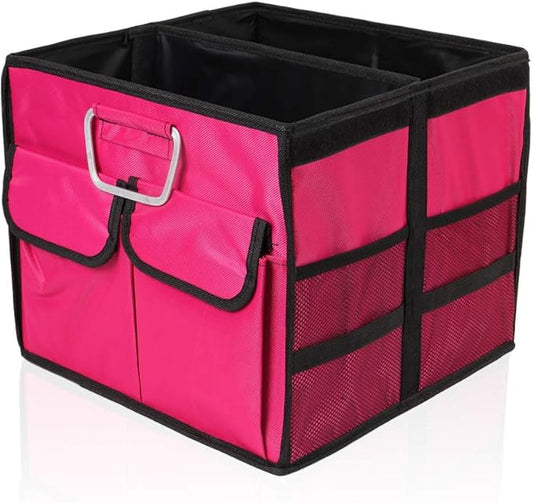 Car Trunk Organizer Collapsible Portable Multi Compartments Organizer with Non Slip Straps for SUV Truck Auto Vehicle Car Auto Minivan(Small without cover, Rose red)