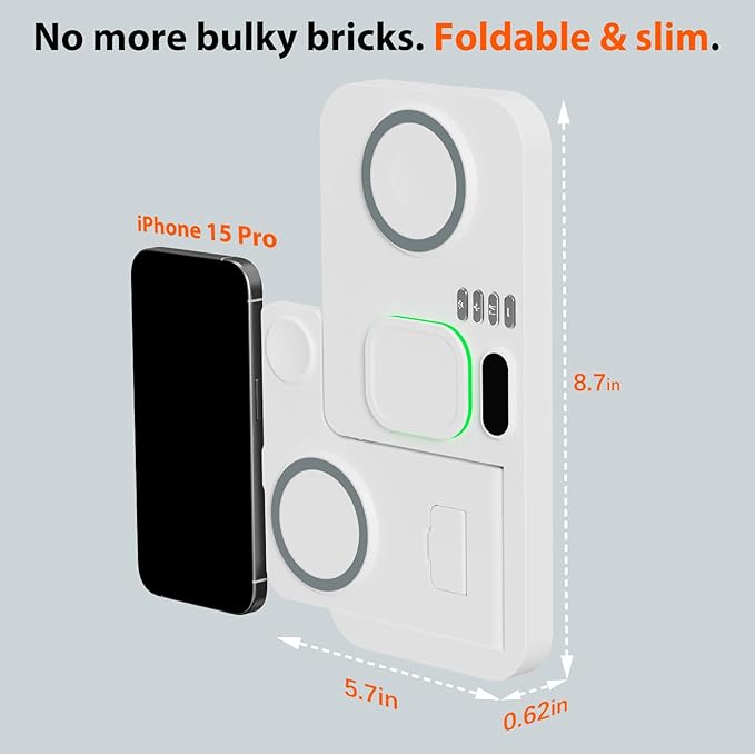 Dual Phone Magnetic Wireless Charging Station for Apple Devices/Apple Ecosystem, 7-Color Auto Light & 12H Clock, Multi-Device Charger for iPhone 17/16/15, for iWatch 11/10/9 & AirPods Pro3(White