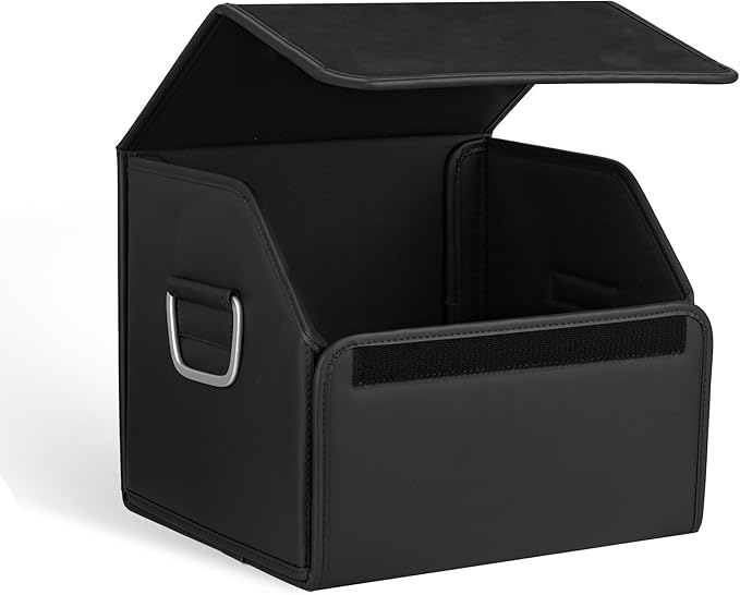 JEYODA Suede Leather Trunk Organizer, Large Capacity Soft Car Organizers and Storage,foldable,with lip, for Car SUV/Jeep/Sedan/Home/Camping (Black,Small)