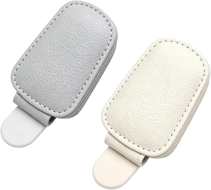 Car Sun Visor Sunglasses Holder – Leather Eyeglasses Clip with Ticket & Card Clip for Car Organizer