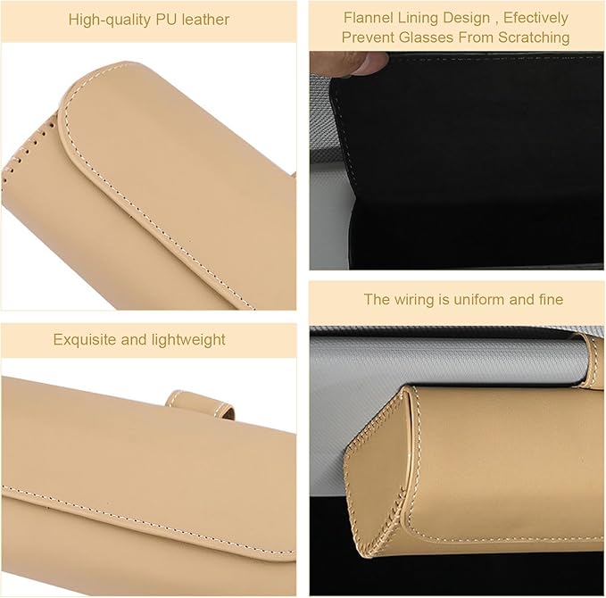 Sunglasses Holder for Car Sun Visor, PU Leather Visor Sunglasses Holder, Auto Eyeglasses Protective Storage Case, Universal Cars Sunvisor Accessories Organizer Box for Sedan, SUV, Van (Beige)
