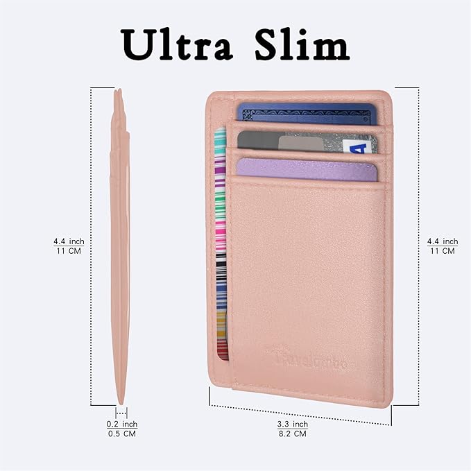 Travelambo Front Pocket Minimalist Leather Slim Wallet RFID Blocking Medium Size