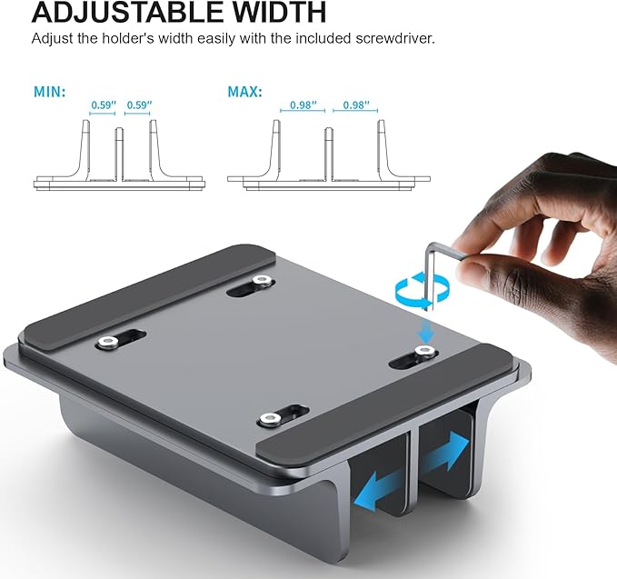 YICOSUN Dual-Slot Aluminum Vertical Laptop Stand for Desk - Adjustable Width Dock for MacBook, Surface, Samsung, HP, Dell up to 17.3 inches - Space-Saving & Protective Design - Gray