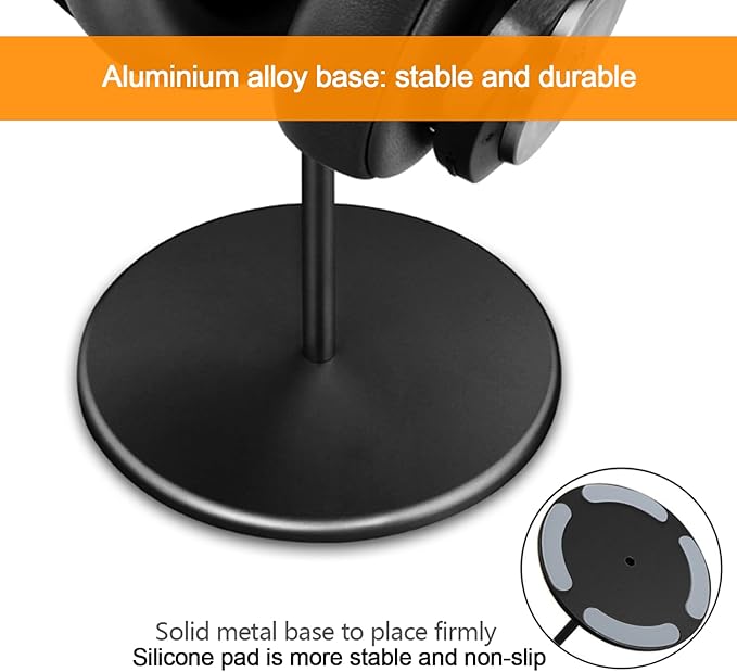 Headphone Stand Holder Headset Holder with Wood and Aluminum Desktop Headphone Stand Headset Stand for Desk with Solid Heavy Base Wood Headphones Stand for All Headphone Sizes (Black)