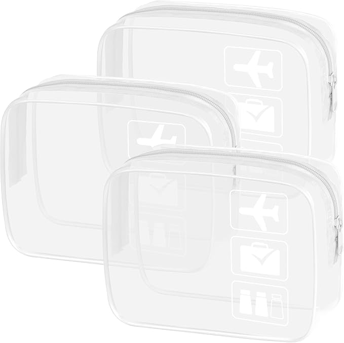 sogiv 3Pcs TSA Approved Toiletry Bag, Clear Travel Toiletry Bag, Clear Makeup Bag, Waterproof Travel Makeup Cosmetic Bag, Carry On Airport Airline Quart Size Travel Bag for Women Men (White)