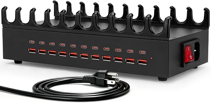 300W USB Charging Station for Multiple Devices - 22 Ports Desktop Multi Fast Charger Station with Device Organizer Stand & Multi Protection, USΒ Power Strip Suitable for Home Office School Studio