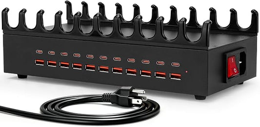 300W USB Charging Station for Multiple Devices - 22 Ports Desktop Multi Fast Charger Station with Device Organizer Stand & Multi Protection, USΒ Power Strip Suitable for Home Office School Studio
