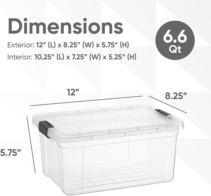 Superio Small Clear Storage Box with Lid, 6.6 Quart Plastic Container Bins for Organizing, Stackable Crates, BPA Free, Non Toxic, Odor Free, Organizers for Home, Office, School, and Dorm, 10 Pack