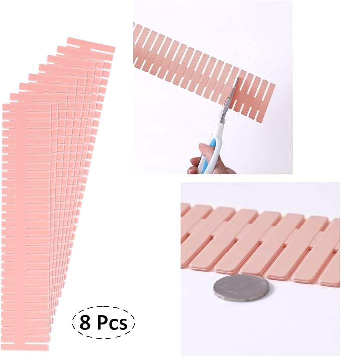 TWUTGAYW 14.5 in Pink DIY Grid Drawer Organizer for Socks, 8PC Adjustable Plastic Storage Drawers Divider, Drawer Organizer Grid Dividers, Pink Drawer Partitions for Tie, Bras, Underwear, Makeup