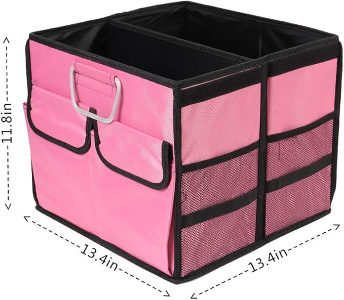 Car Trunk Organizer Collapsible Portable Multi Compartments Organizer with Non Slip Straps for SUV Truck Auto Vehicle Car Auto Minivan(Small without cover, Pink)