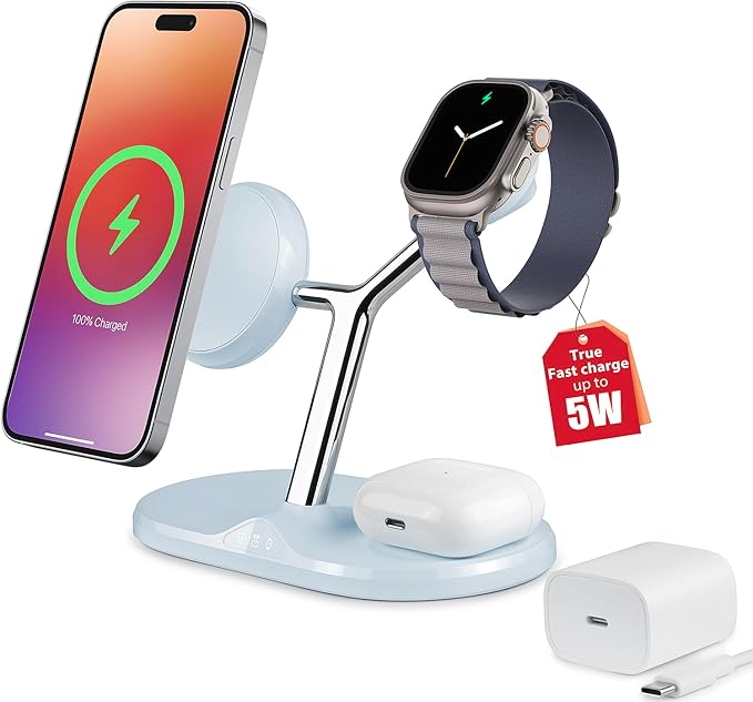 3-in-1 Wireless Charging Station for Apple Devices - Fast Charging Station for iPhone and Watch, Stable Charger Stand for iPhone 12-15 & iPhone 16 & iWatch & AirPods